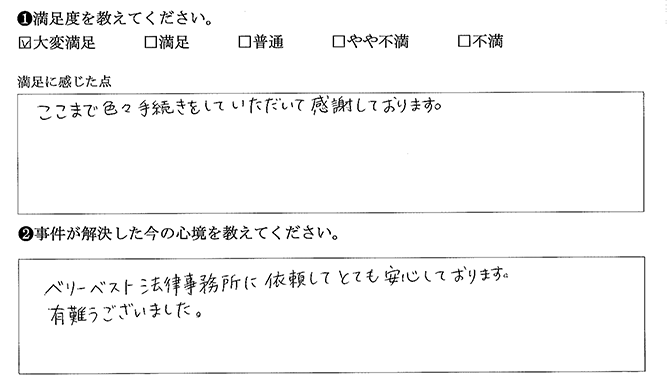 ベリーベスト法律事務所に依頼してとても安心しました