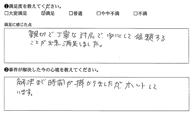 安心して依頼する事が出来ました