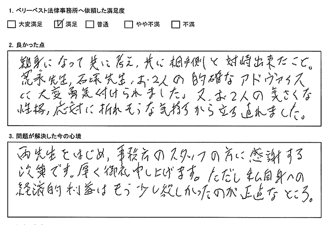 的確なアドヴァイスに勇気付けられ、折れそうな気持から立ち直れました